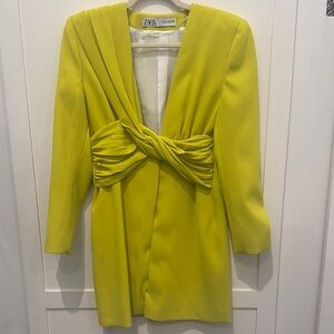 Zara Bright Yellow Draped Mini Dress